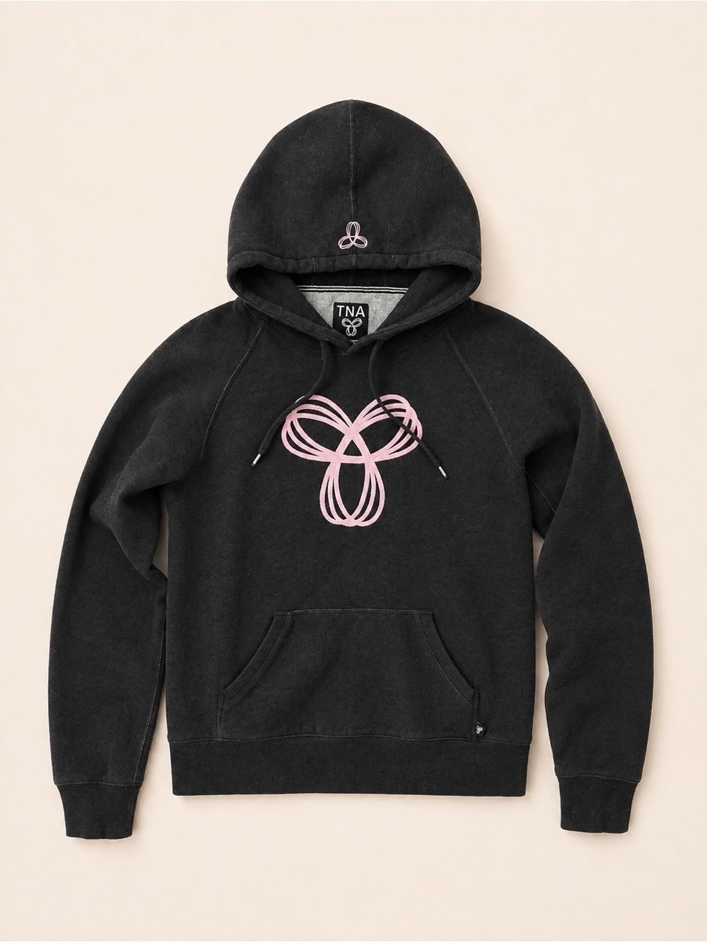 Aritzia TNA Dark Charcoal Grey Pullover Hoodie with Pink Spiro / Cozy Fall